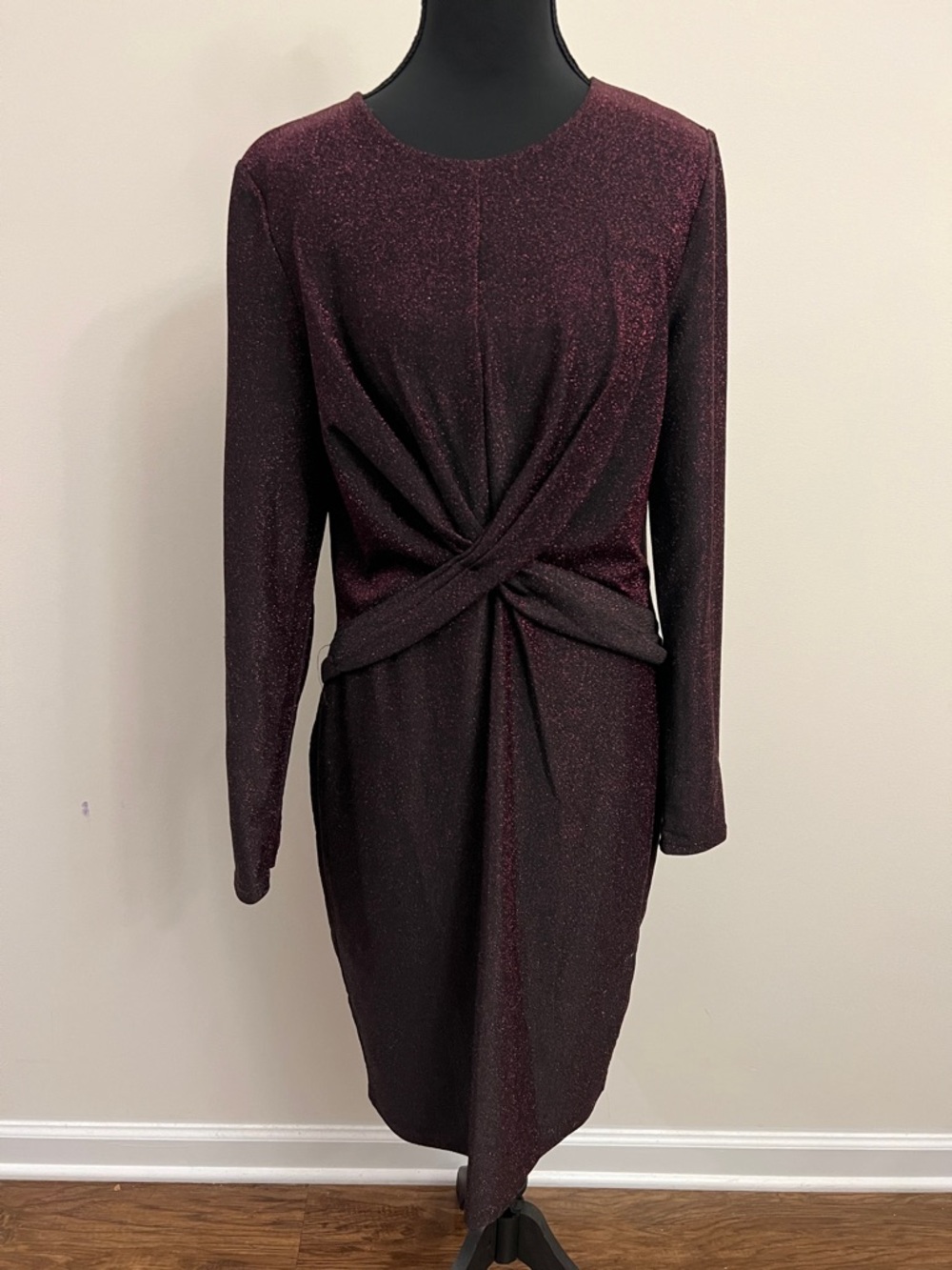 MICHAEL Michael Kors Sparkle Twist-Front Long Sleeve Dress - Burgundy